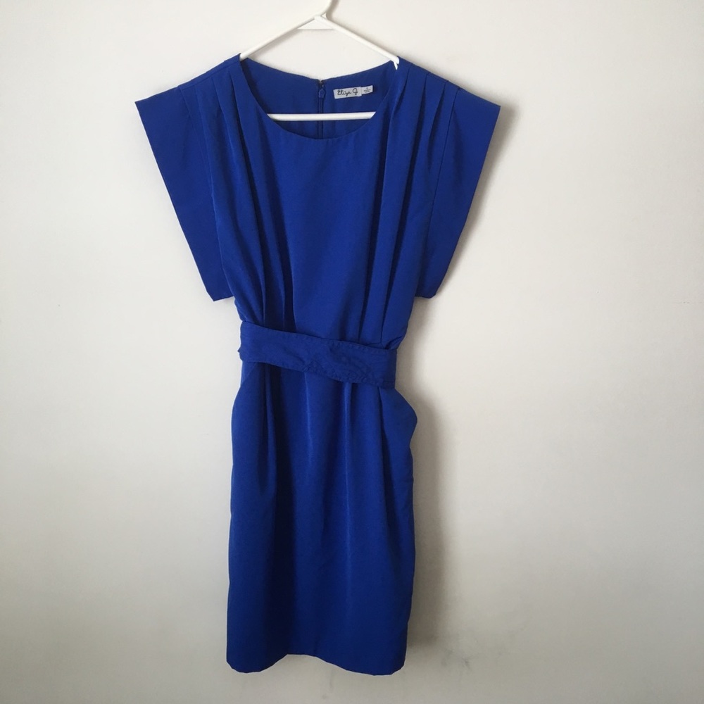 Eliza J Women's Blue Drape Sleeve Sash Belt Dress - Picture 2 of 5